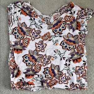 LOFT Floral V-Neck Short Sleeve Top in White, Navy, Rust